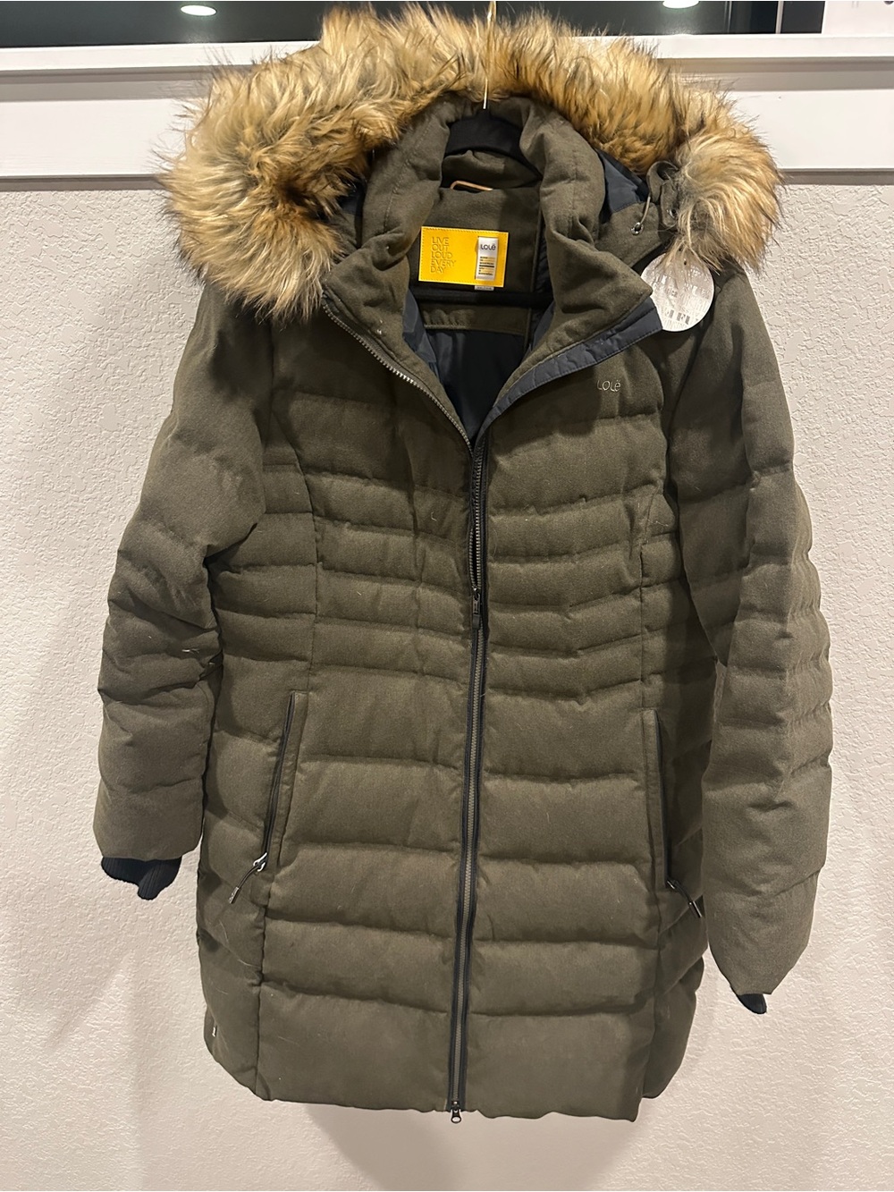 Insulated Kids Olive Green Puffer Coat with Faux Fur Hood